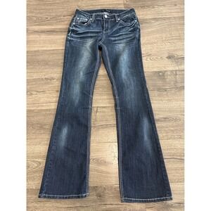 Love Nation Women Dark Wash Embroidered Cross Rhinestone Bootcut Jeans Size 6